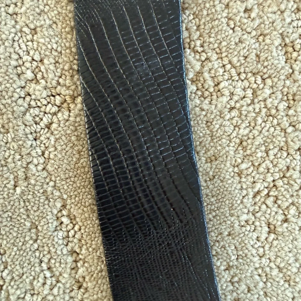 Vintage Lizard Leather Belt Black Gold Buckle Curved Waist Ralph Lauren Style - Picture 8 of 11